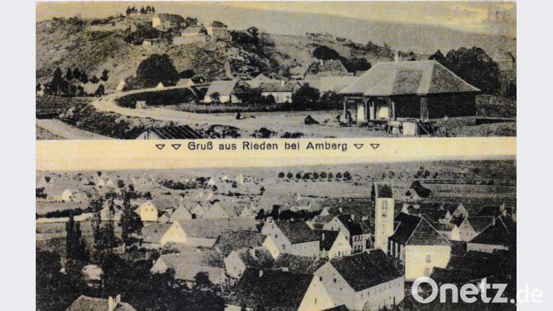 Auf der Ansichtskarte von Rieden ist unter anderem der Burgberg im Hintergrund zu sehen. Bild: Privatarchiv