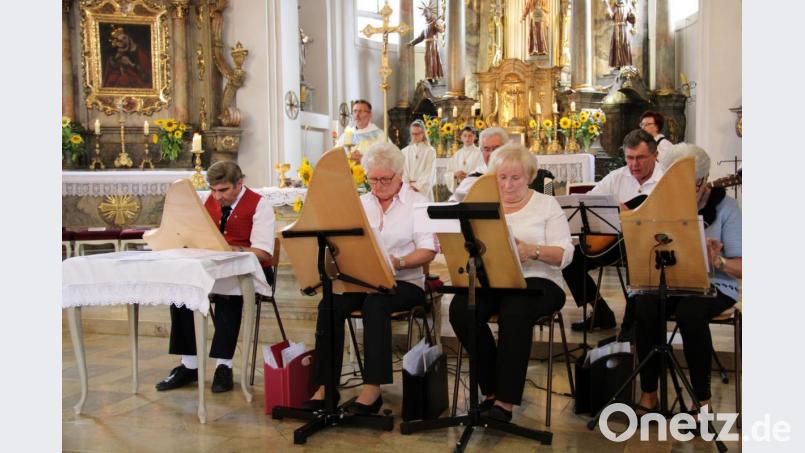 Mit der stimmungsvollen Meindl-Messe gestaltete die Gruppe &quot;Oberpfälzer Saitenklang&quot; mit Ludwig Putzer (Akkordeon), Norbert Puff (Gitarre) sowie die Veeh-Harfisten Josef Sterr, Angela Putzer, Irmgard Puff und Gisela Grimm den Gottesdienst in St. Felix am Festtag Mariä Himmelfahrt. Bild: prh