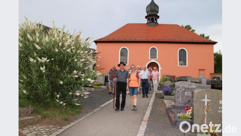 An der Friedhofskirche beginnend, führte Pfarrer Klausfelder die Wanderer rund um Neustadt am Kulm. Bild: rpp