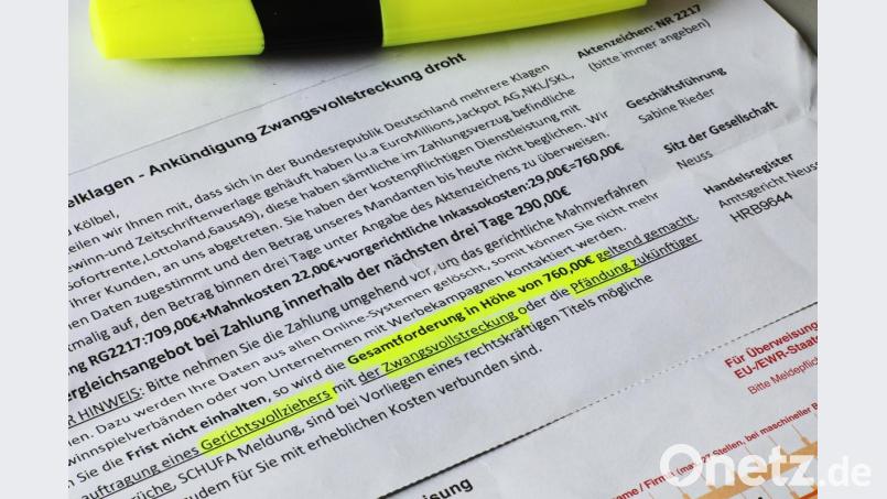 Dieses Schreiben hat eine Betroffene aus Amberg erhalten. Nun will sie andere vor dem versuchten Betrug schützen. Bild: Wolfgang Steinbacher