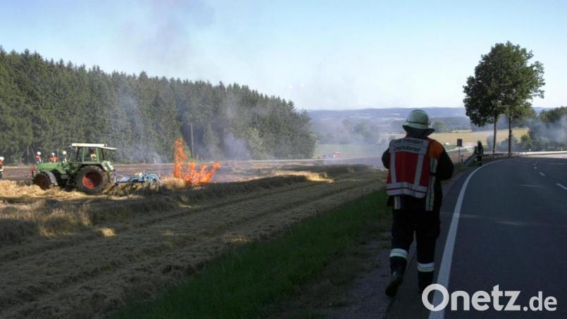 Auf diesem Feld an der B 22 bei Steinreuth brannte es am Sonntagnachmittag. Bild: Wellenhöfer