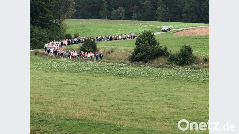 Rund 200 Wallfahrer ziehen von Michldorf aus acht Kilometer singend und betend nach Luhe auf den Koppelberg. In der Nikolauskirche feiern sie Gottesdienst. Bild: exb
