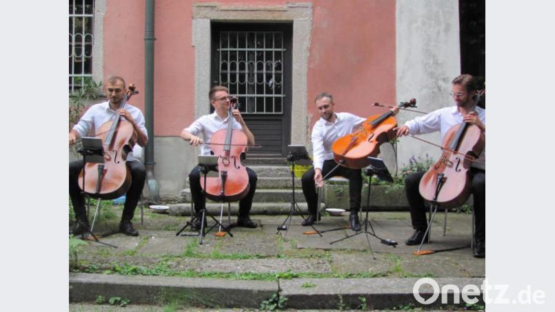 Das „Prague Cello Quartet“ erheiterte am Samstag im Wurzer Pfarrhof die Zuhörer mit hochmusikalisch tonalem Humor. Bild: rbr