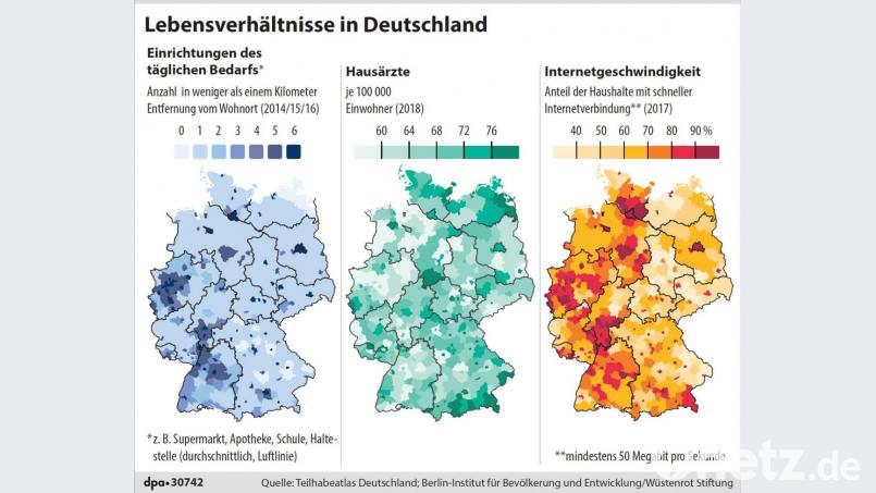 Lebensverhältnisse in Deutschland. Grafik: dpa; Quelle: Teilhabeatlas Deutschland