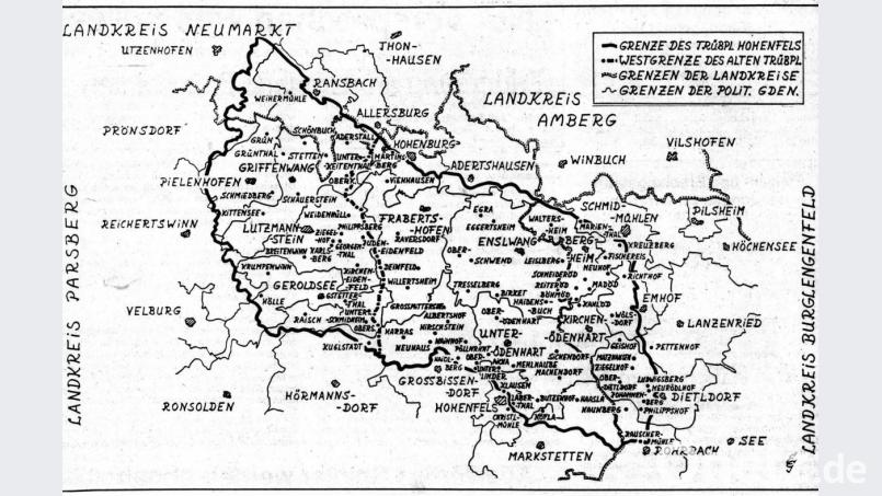 Eine Karte des gesamten Übungsplatzes, gezeichnet vom Schmidmühlener Heimatforscher Franz Xaver Eichenseer. Bild: Archiv Josef Schmaußer