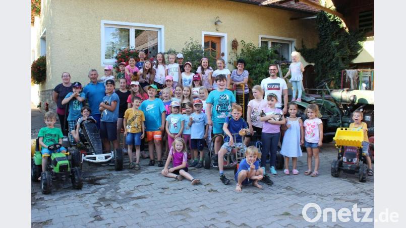 Nicht nur Spielzeugtraktoren begeistern die Kinder. Die Schirmitzer CSU hatte im Zuge des Ferienprogramms auf den Bauernhof eingeladen. Bild: du