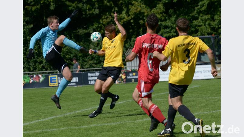 Der Pfreimder Torwart Michael Herrmann (links) klärt in dieser Szene: Mit einem Sieg am Samstag in Seebach könnte die SpVgg den letzten Tabellenplatz der Landesliga Mitte verlassen. Bild: ham