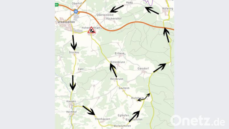 Die Kreisstraße AS 15 bekommt im September einen neuen Fahrbahnbelag. Dafür muss sie im Bereich der Ortsdurchfahrt von Ursensollen gesperrt werden. Die Umleitung führt über Hausen nach Hohenkemnath beziehungsweise weiter nach Köfering. Bild: Landratsamt Amberg-Sulzbach