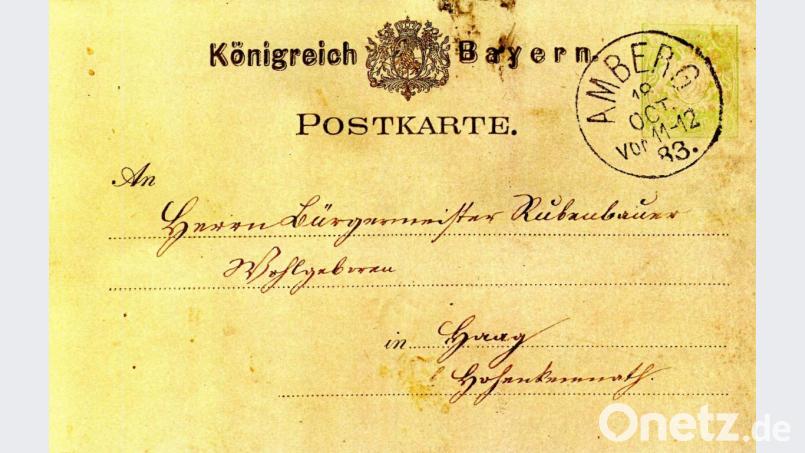 Repro einer Postkarte vom 10. Oct. 1883 an Bgm. Johann Rubenbauer Bild: schß