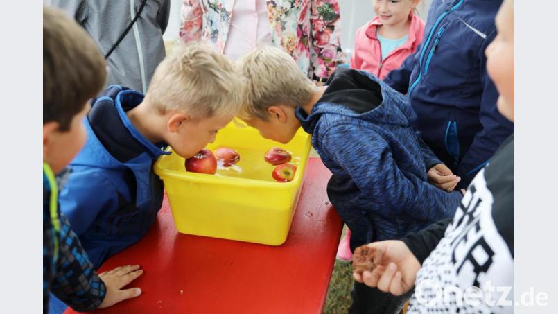 Viel Spaß hatten die Kinder beim &quot;Äpfelschnappen&quot;. Bild: njn