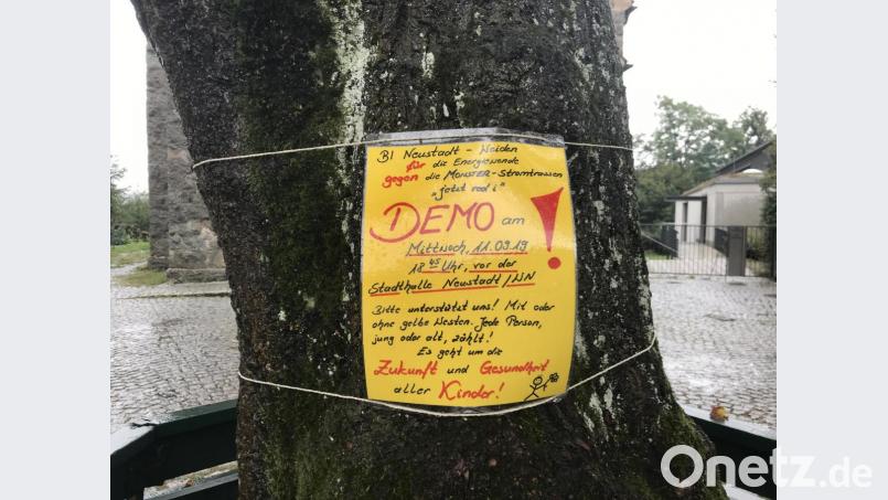 Ein Demo-Hinweis an einem Baum. Bild: Gabi Schönberger