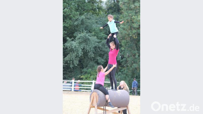 Auf einem Holzpferd zeigte die Voltigiergruppe Hebefiguren. Bild: hai