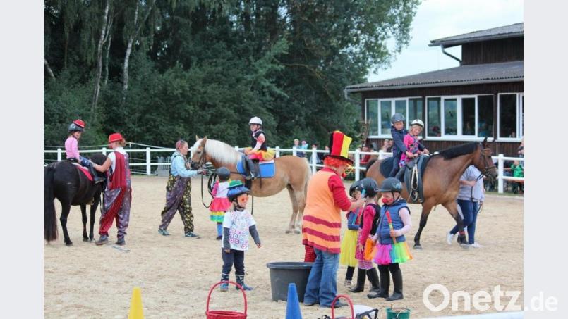 Die Minis zeigten den Besuchern als Guttenthauer Clowns, wie bei ihnen eine Reitstunde abläuft. Bild: hai