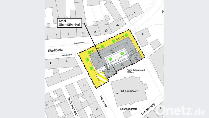 So sieht der Bebauungsplan für das Sondergebiet &quot;Hotelneubau Stadtplatz&quot; aus. Grafik: NT/Kuchenreuther