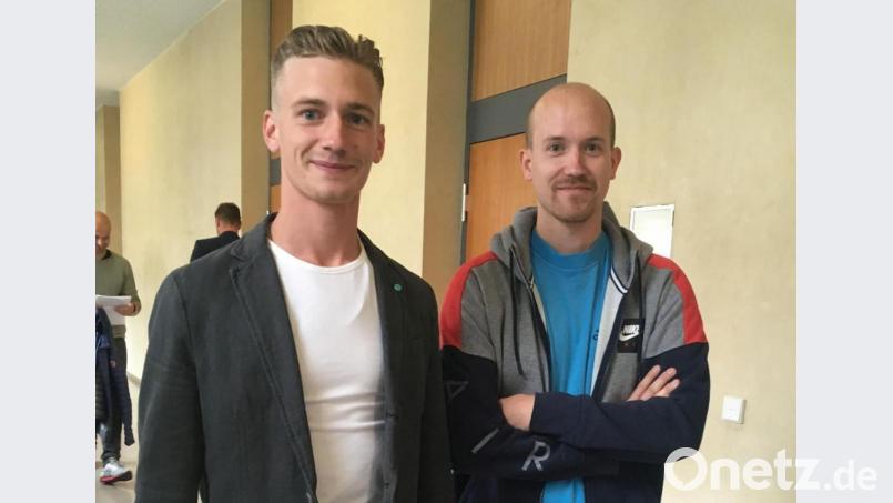 Der Angeklagte Markus Schmid (links) und Andre Hilburger bei ihrem Gerichtstermin. Bild: ca