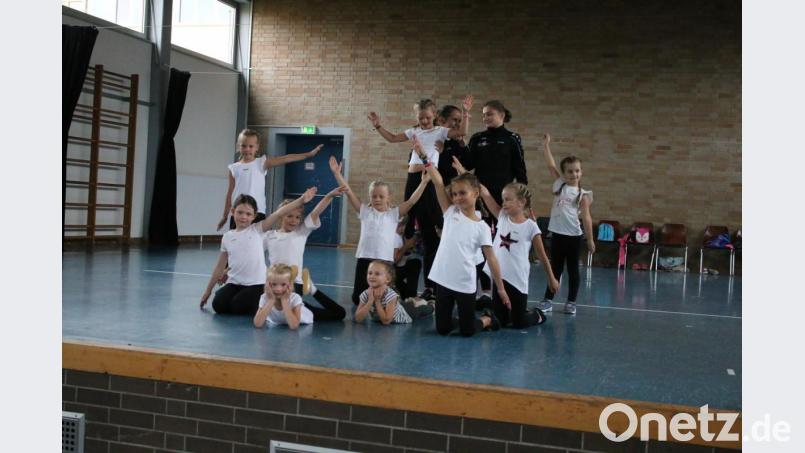 Gemeinsam mit dem Pressather Faschingsverein haben die Mädchen erste Tanzschritte gelernt. Stolz präsentieren sie den Besuchern nun die einstudierte Choreografie. Bild: sne