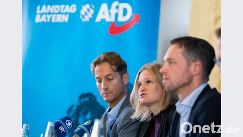 Katrin Ebner-Steiner, Vorsitzende der AfD-Fraktion im Bayerischen Landtag, spricht während einer Pressekonferenz zum Abschluss der Herbstklausur der AfD-Landtagsfraktion. Daneben sitzen Christoph Maier (r), Parlamentarischer Geschäftsführer der AfD in Bayern, und Ingo Hahn, umweltpolitischer Sprecher der Partei. Bild: Daniel Karmann/dpa