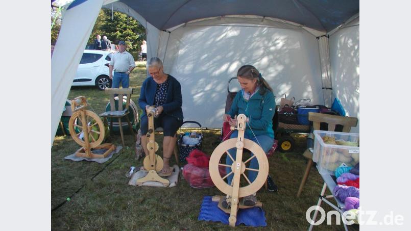 Diese beiden Spinnerinnen zeigten, wie Schafwolle verarbeitet wird. Bild: ld
