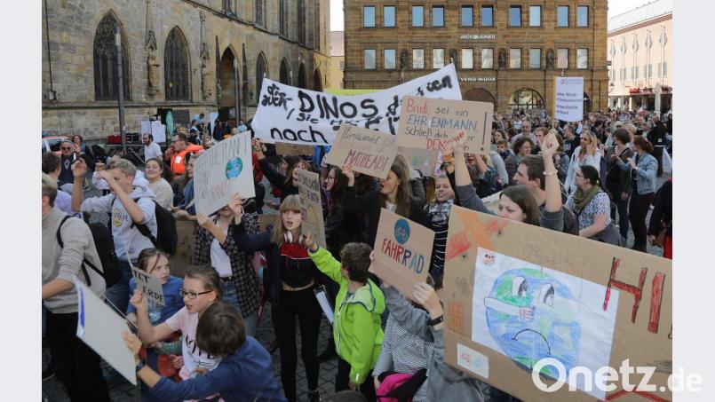Hoch die Schilder, rauf mit dem Klimaschutz und raus aus der Kohleenergie, lautete die laut gerufene Forderung am Marktplatz. Bild: Wolfgang Steinbacher