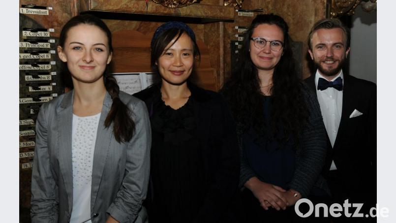 Die Organisten Markéta Pavliková, Alice Shu-Yau Sheu, Ivana Mésicková und Jakub David Smesuy (von links) gaben in der Schulkirche ein Sonderkonzert, das in seiner Art bislang einmalig ist. Bild: gf