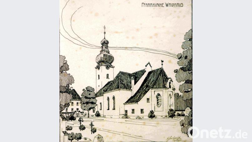 In seinen Entwurfzeichnungen für einen Umbau der Pfarrkirche hat der renommierte Architekt Heinrich Hauberrisser auch den einst umliegenden Friedhof festgehalten. Bild: fjo