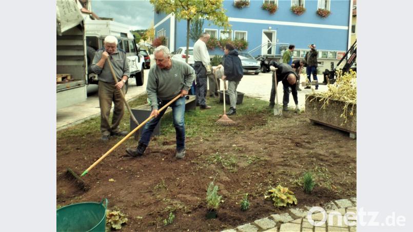 Viele Mitglieder der Reservistenkameradschaft, vom Oberpfälzer Waldverein und freiwillige Helfer haben am Samstag mit angepackt und das Umfeld des Kriegerdenkmals mit ihrer Pflanzaktion verschönert. KRK-Vereinswirtin Rita Frieser hat dazu den Anstoß gegeben. Bild: jml
