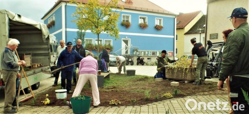 Viele Mitglieder der Reservistenkameradschaft, vom Oberpfälzer Waldverein und freiwillige Helfer haben am Samstag mit angepackt und das Umfeld des Kriegerdenkmals bei einer Pflanzaktion verschönert. KRK-Vereinswirtin Rita Frieser hat dazu den Anstoß gegeben. Bild: jml