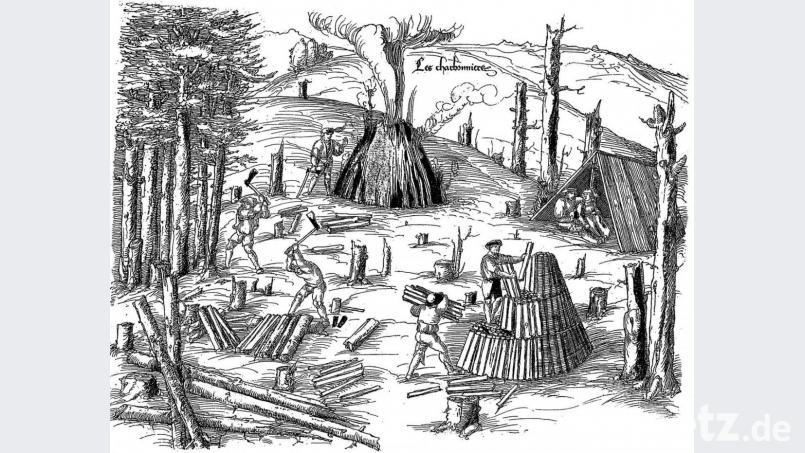 Arbeiten am Kohlplatz. (Quelle: H. Steuer/U. Zimmermann – „Alter Bergbau in Deutschland“) Bild: exb