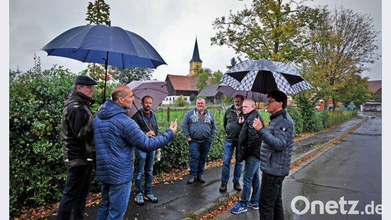 Die Mitglieder des Ausschusses und Bürgermeister Konrad Kiener (links) diskutieren, ob die Bäume und Sträucher dem geplanten Gehweg zwischen Friedhof und St.-Vitus-Straße weichen sollen. Bild: twi