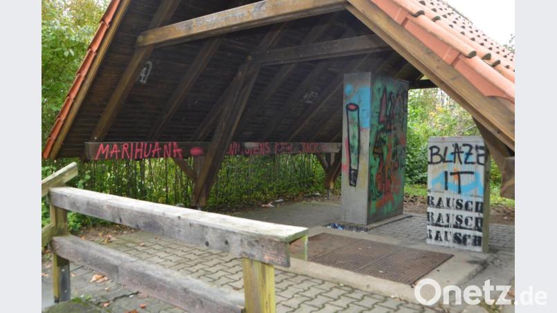 Diese Überdachung der technischen Einrichtung der Stadt ist Stein des Anstoßes für Josef Hammer. Die Verunreinigungen sind dort hoch, meinte der "beliebteste Mann mit Hund", der die Jugendlichen dort zur rechten Zeit auf ihr Tun hinweist. Bild: dob