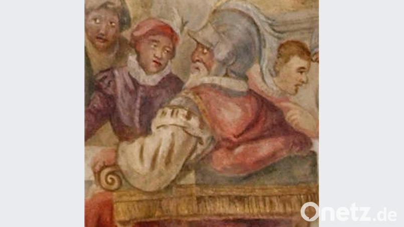 Dieses Fresko in der Oberviechtacher Pfarrkirche zeigt den Pflegverwalter Johann Georg Klement Ehrnlechner (rechts) in seiner Gewandung als Landhauptman. Links sein Oberschreiber Michael Salz. Bild: exb/Willibald Wirnshofer