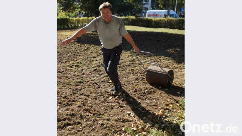 Georg Birner sorgte dafür, dass die Wildblumensaat gut gewalzt wurde. Bild: weu