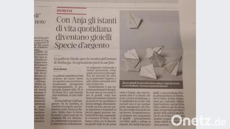 Die Triestiner Zeitung &quot;Il Piccolo&quot; würdigt Anja Sontheims Werke vierspaltig. Bild: exb
