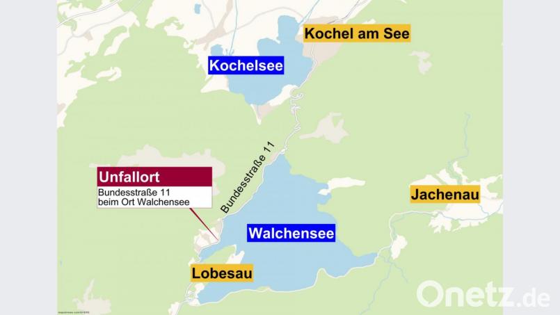 Am Ufer des Walchensees ereignete sich der tödliche Verkehrsunfall, in den auch ein Unternehmer aus dem Kreis Amberg-Sulzbach verwickelt war. Grafik: Oberpfalz-Medien