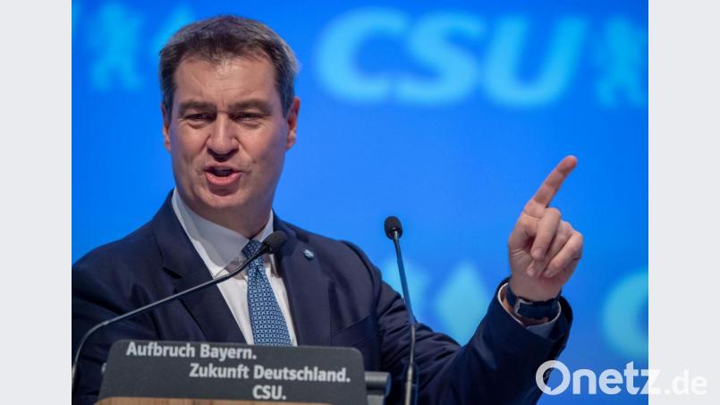 Markus Söder spricht beim CSU-Parteitag in der Olympiahalle. Bild: Peter Kneffel/dpa