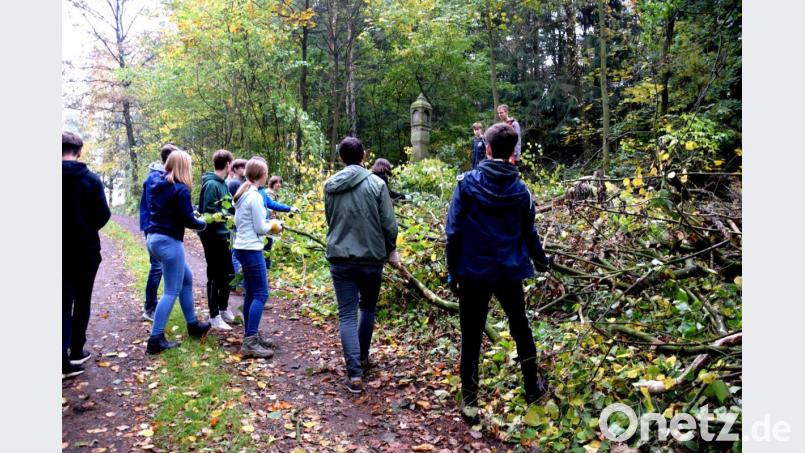 Statt auf der Schulbank zu lernen, engagieren sich die Neustädter Gymnasiasten bei der Landschaftspflege . Bild: le