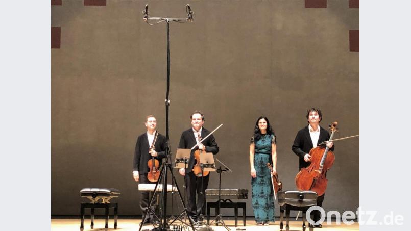 Das Belcea Quartet zählt zur internationalen Spitzenklasse. Sie haben bereits alle Beethoven-Quartette eingespielt. Von links nach rechts: Axel Schacher, Krzystof Chorzelski, Corina Belcea und Antoine Lederlin Bild: dok