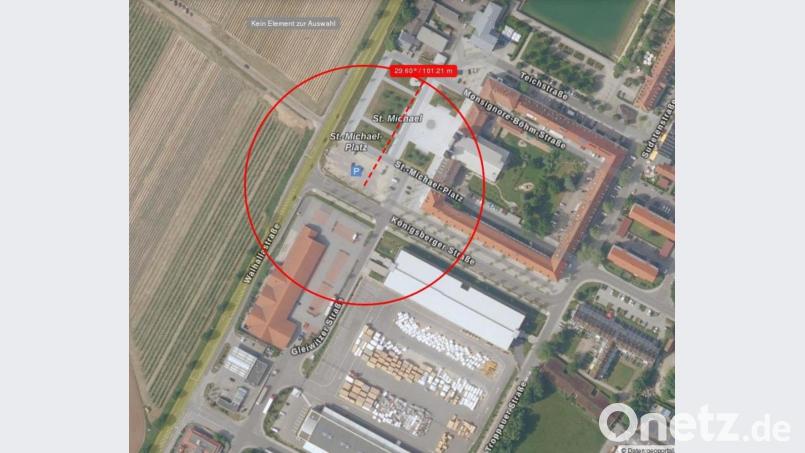 Der Evakuierungsradius beträgt vergleichsweise geringe 100 Meter. Bild: Polizei Neutraubling