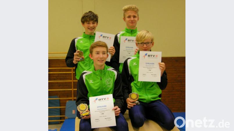 In der Wettkampfgruppe 2 belegten Hannes Schreyer, David Krapf (hinten, von links), Lukas Birkner und Jonas Serfling (vorne, von links) mit 327,95 Punkten den ersten Platz und erzielten damit gut zehn Punkte mehr als im letzten Jahr. Bild: Picasa