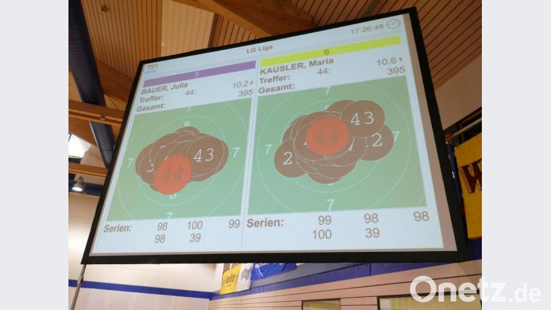 Die Leinwände in der Sporthalle von Buch halten die Stechschüsse und den Erfolg der Kastler Schützen fest. Bild: rwo