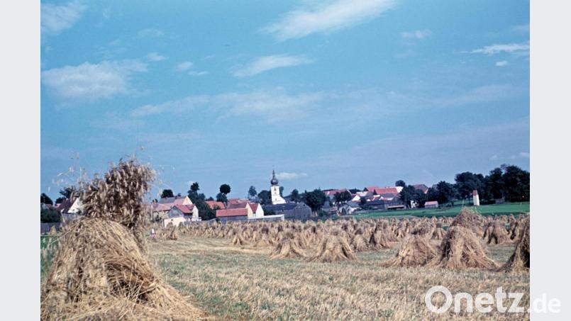 Korrekt aufgestellte Kornmandl mit Blick auf Konnersreuth. Repro: jr