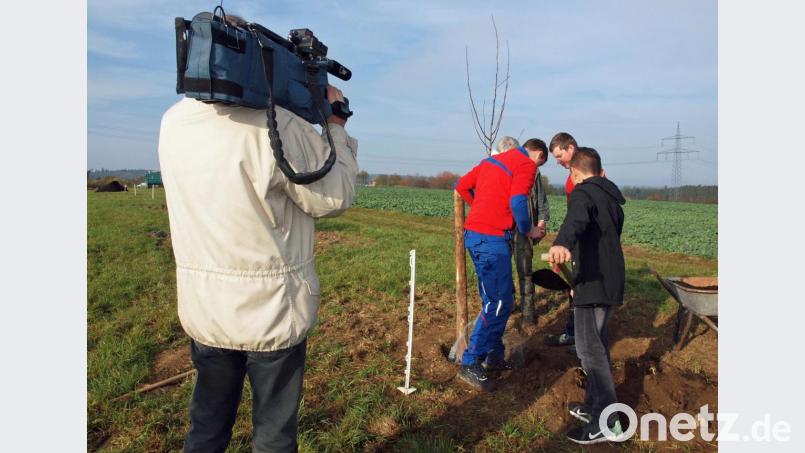 Auch das Bayerische Fernsehen war bei der Aktion Streuobstbäume in Uschlberg vor Ort. Bild: sön