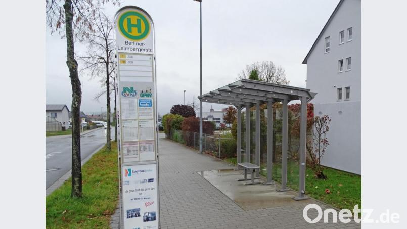 Nur mit kleiner Sitzbank und ohne seitlichen Wetterschutz steht das Wartehäuschen an der Berliner-/Leimberger Straße da, bemängelt ein Anwohner. Bild: Dobmeier