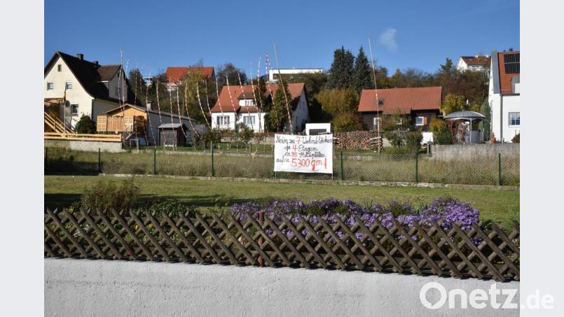 Mit Hilfe von Holzstangen hat Familie Weber die Höhe der geplanten Gebäude visualisiert, allerdings nach Einschreiten des Investors nicht im Baugebiet, sondern im eigenen Garten. Bild: exb