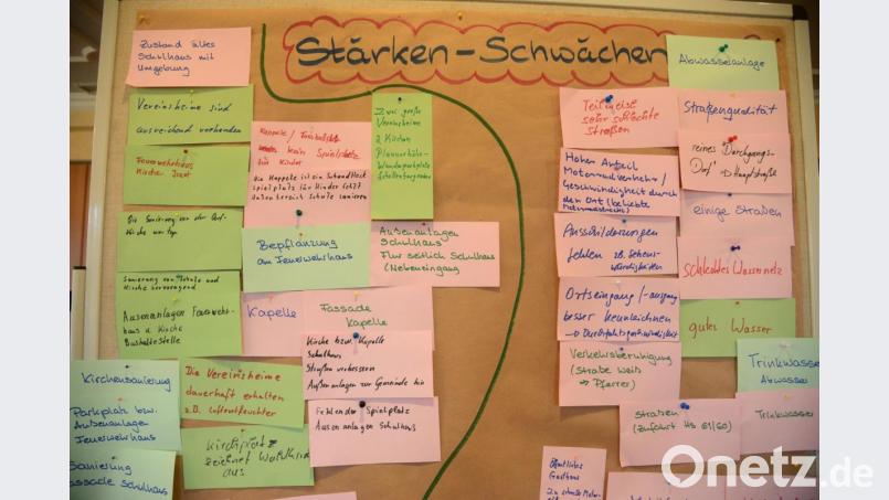 Die "Stärken" Waldkirchs sind auf grünen Zetteln festgehalten, was auf "rot" geschrieben ist und vielleicht noch mit roter Mine bedarf dringend der Verbesserung. Bild: bey