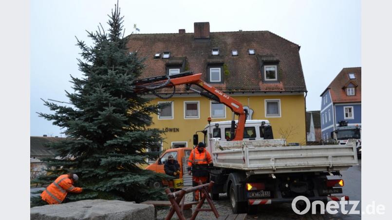 Der Weihnachtsbaum am Marktplatz wird in der ganzen Advent- und der Weihnachtszeit neben der Brunnenkrippe leuchten. Bild: gi