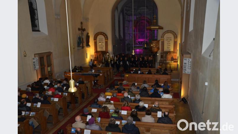 Vor dem Gerüst des Altarraums preisen die Chormitglieder von "Gospel &amp; more" der Freien Christengemeinde (FCG) Hammerweg Weiden Gott und begeisterten mit den fröhlichen Liedern das Publikum. Bild: dob