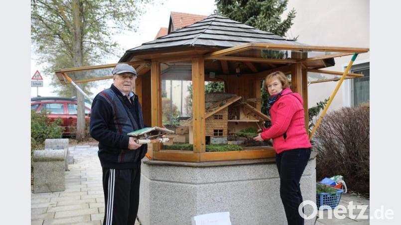 Seit Anfang an dabei ist Vorstandsmitglied Josef Stock (links). Seit kurzem unterstützt ihn beim Aufbau der Krippe Tochter Ulrike. Bild: njn