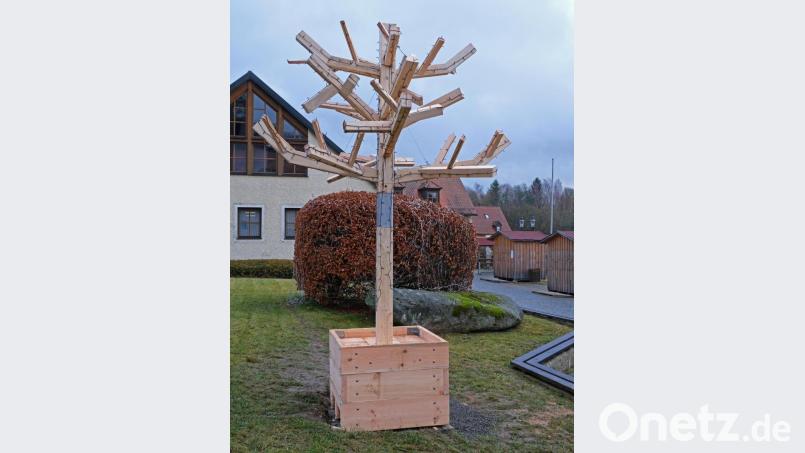 Und das nicht nur zur Weihnachtszeit: Der "Kunst-Baum" soll dauerhaft Bestandteil des Rathausumfeldes bleiben. Bild: nm