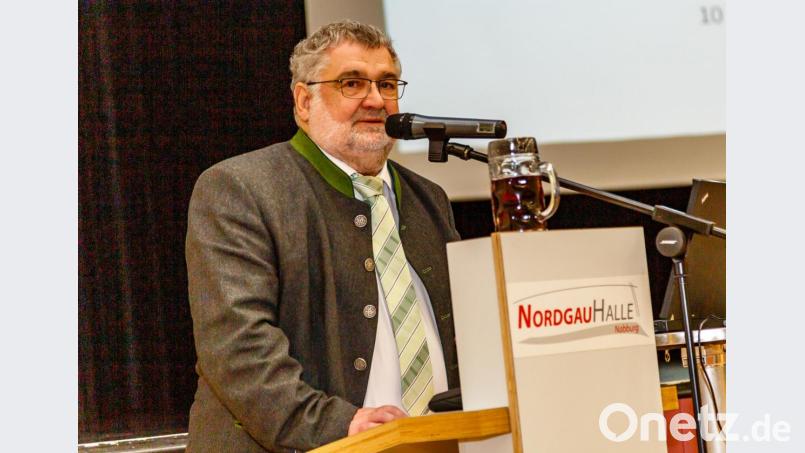 Bürgermeister Armin Schärtl bei der Bürgerversammlung vor rund 250 Zuhörern die Bilanz und künftige Pläne der Stadt vor. Bild: Hösamer